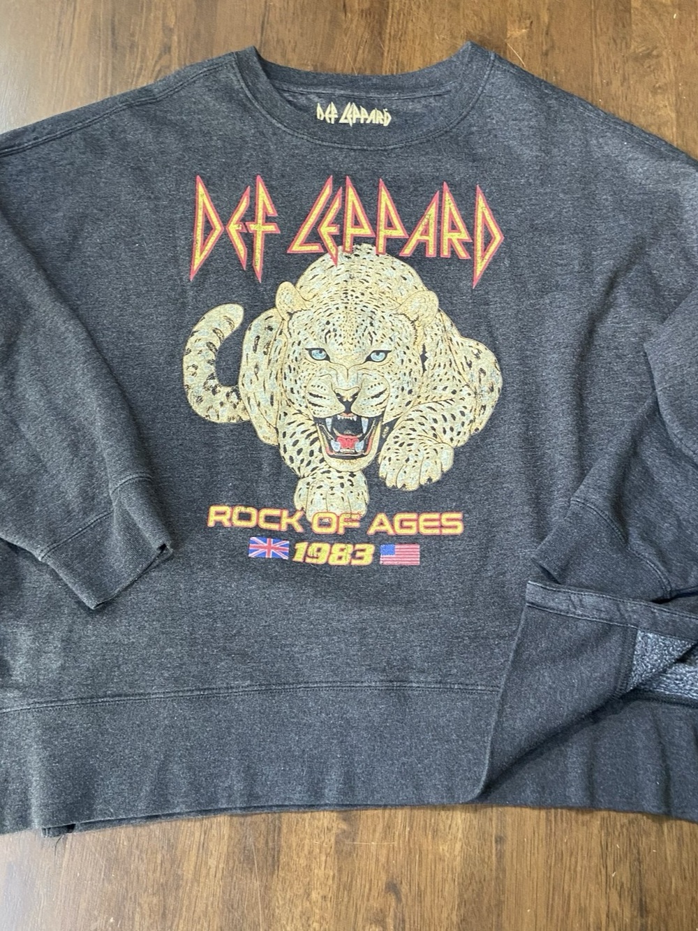 Def Leppard Sweatshirt Womens XL Charcoal Rock Of Ages 1983 Graphic Pullover